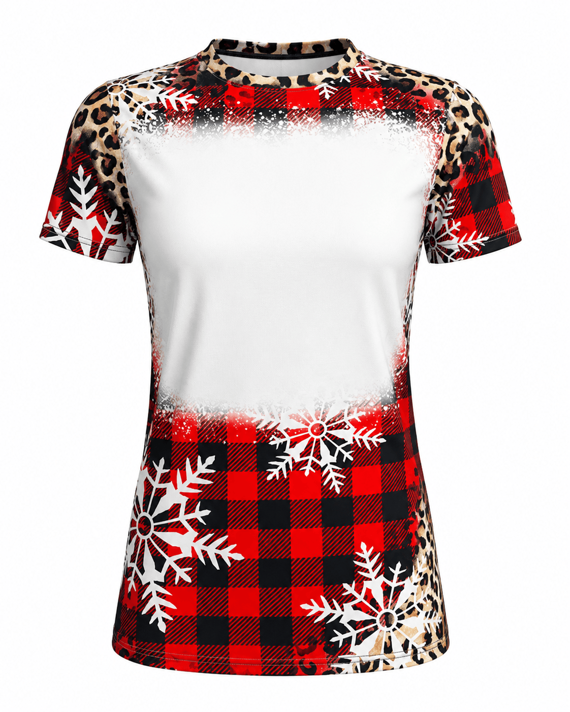 ILTEX Apparel Women's Clothing Buffalo Plaid Cheetah Snowflakes Blank Faux Bleached Top