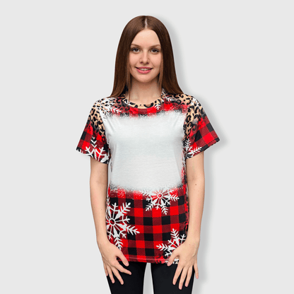 ILTEX Apparel Women's Clothing Buffalo Plaid Cheetah Snowflakes Blank Faux Bleached Top