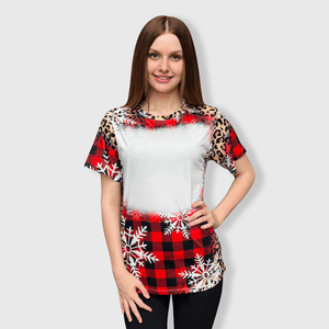 ILTEX Apparel Women's Clothing Buffalo Plaid Cheetah Snowflakes Blank Faux Bleached Top