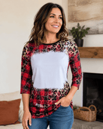 ILTEX Apparel Women's Clothing Buffalo Plaid Dark Cheetah Raglan Blank Faux Bleached Top