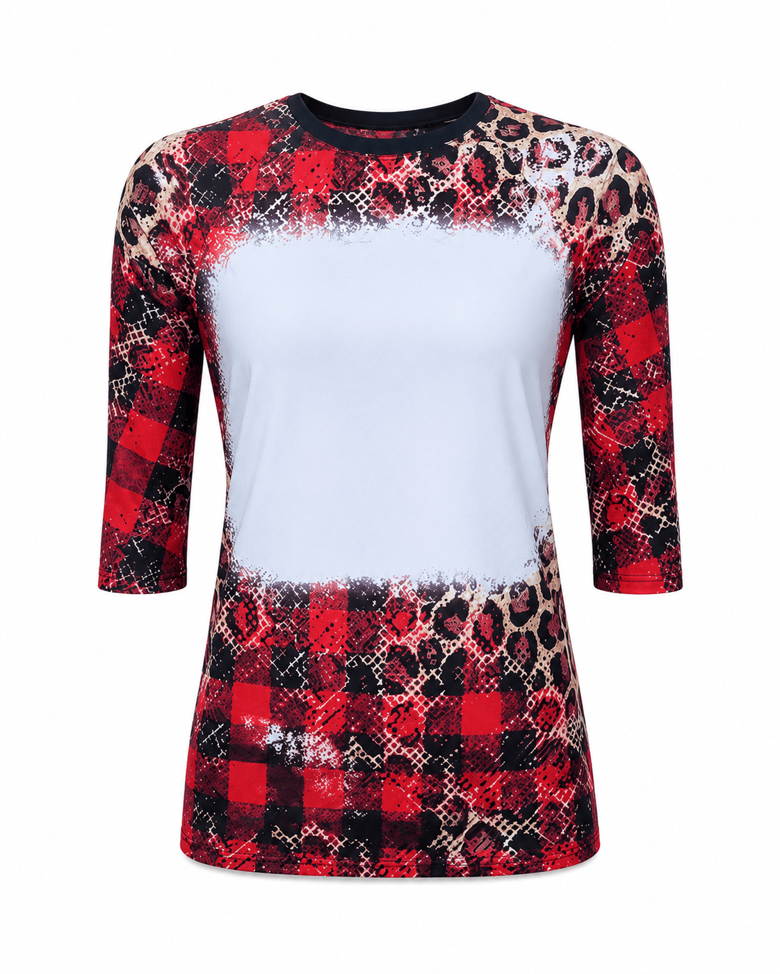 ILTEX Apparel Women's Clothing Buffalo Plaid Dark Cheetah Raglan Blank Faux Bleached Top