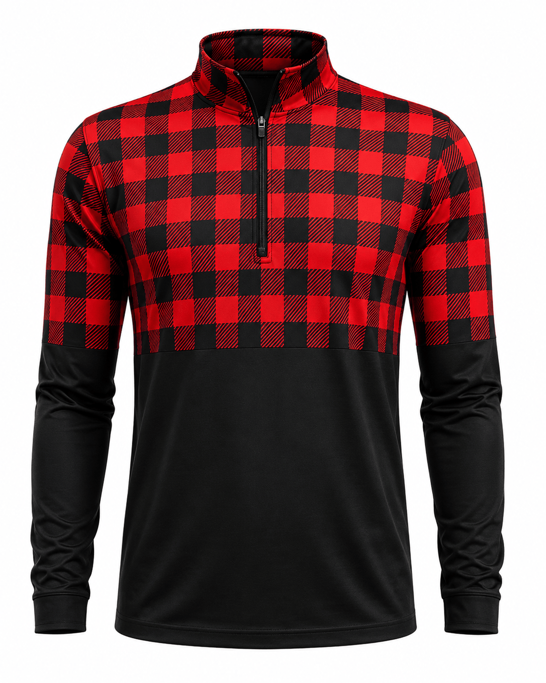 ILTEX Apparel Women's Clothing Buffalo Plaid Red Color Block Quarter Zip Top
