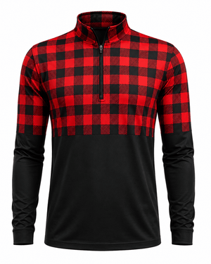 ILTEX Apparel Women's Clothing Buffalo Plaid Red Color Block Quarter Zip Top