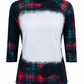 ILTEX Apparel Women's Clothing Buffalo Plaid Red Green Raglan Blank Faux Bleached Top (Black)