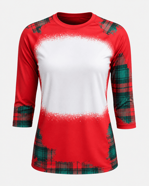 ILTEX Apparel Women's Clothing Buffalo Plaid Red Green Raglan Blank Faux Bleached Top (Red)
