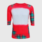 ILTEX Apparel Women's Clothing Buffalo Plaid Red Green Raglan Blank Faux Bleached Top (Red)