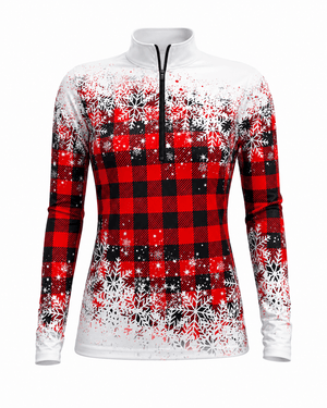 ILTEX Apparel Women's Clothing Buffalo Plaid Snowflakes Quarter Zip Top