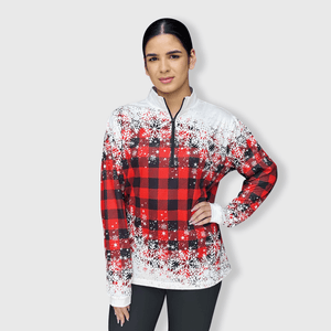 ILTEX Apparel Women's Clothing Buffalo Plaid Snowflakes Quarter Zip Top