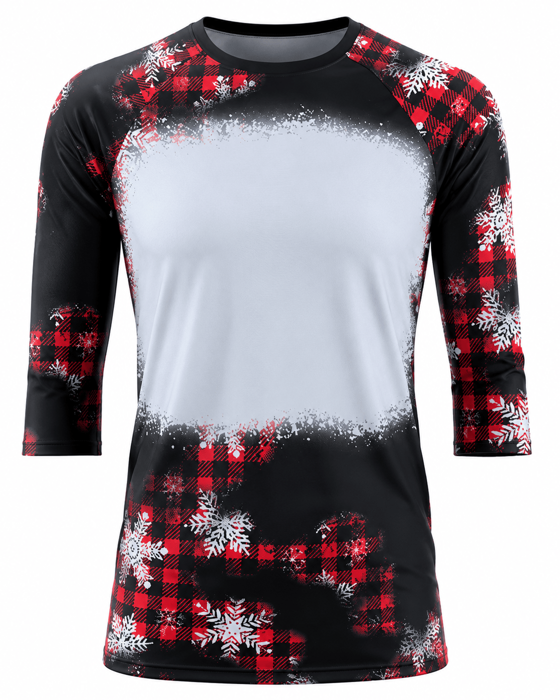 ILTEX Apparel Women's Clothing Buffalo Plaid Snowflakes Raglan Blank Faux Bleached Top