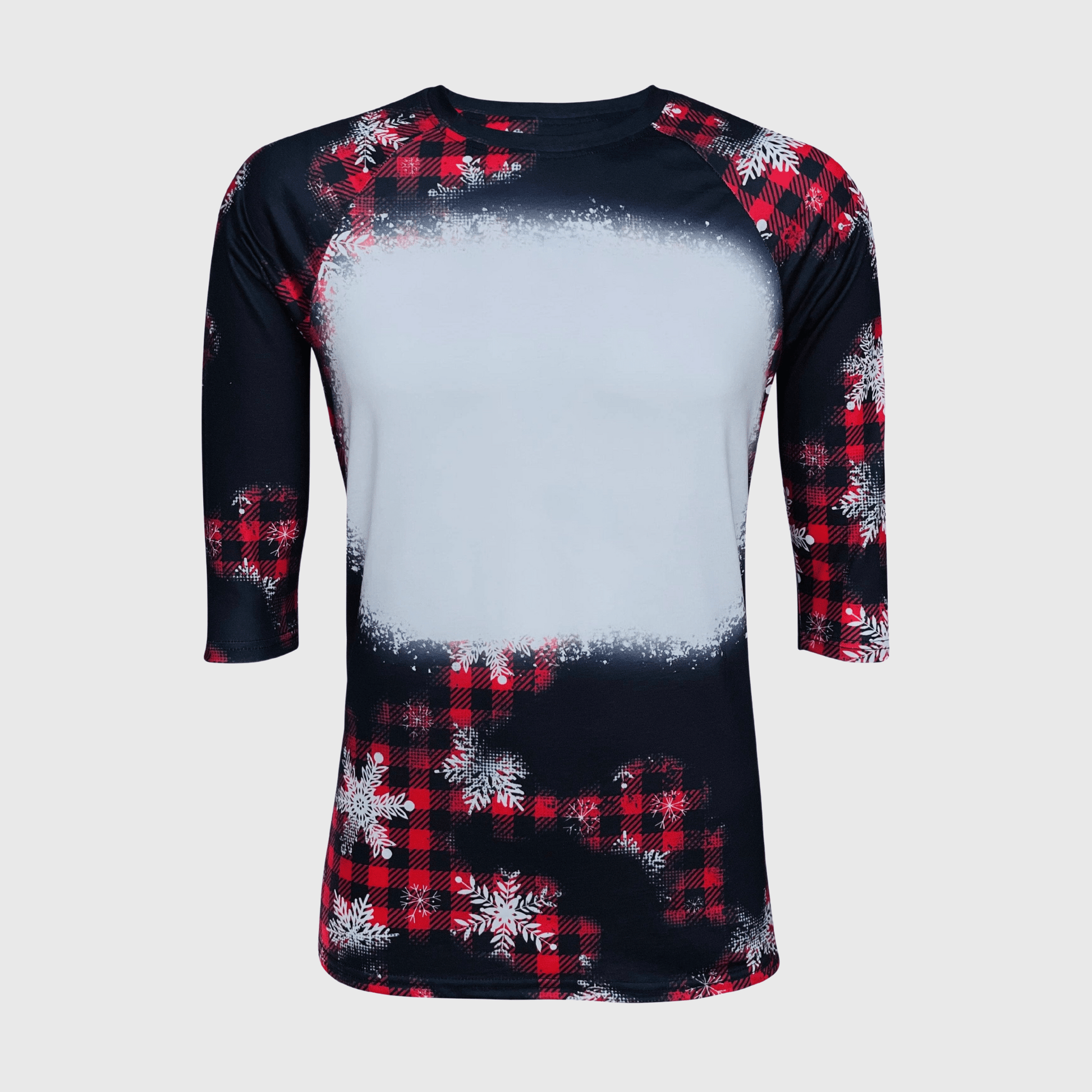 ILTEX Apparel Women's Clothing Buffalo Plaid Snowflakes Raglan Blank Faux Bleached Top