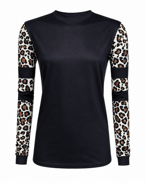 ILTEX Apparel Women's Clothing Cheetah Black Spliced Long Sleeve Top