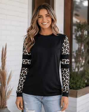 ILTEX Apparel Women's Clothing Cheetah Black Spliced Long Sleeve Top
