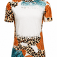 ILTEX Apparel Women's Clothing Cheetah Brown Turquoise Blank Faux Bleached Top
