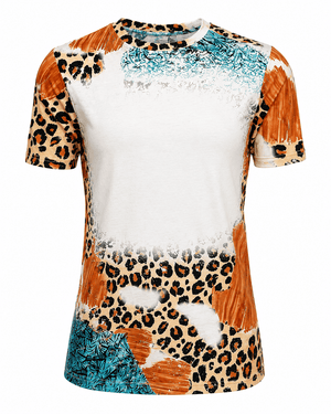 ILTEX Apparel Women's Clothing Cheetah Brown Turquoise Blank Faux Bleached Top