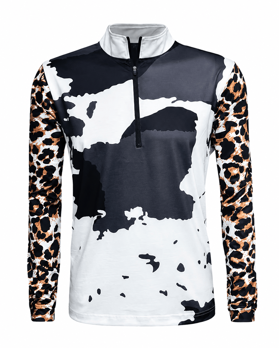ILTEX Apparel Women's Clothing Cheetah Cow Print Quarter Zip Top