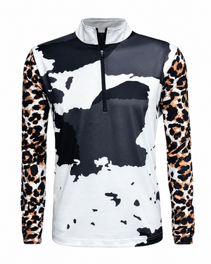 ILTEX Apparel Women's Clothing Cheetah Cow Print Quarter Zip Top