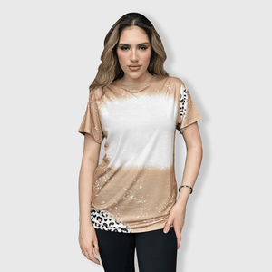 ILTEX Apparel Women's Clothing Cheetah Cream Blank Faux Bleached Top