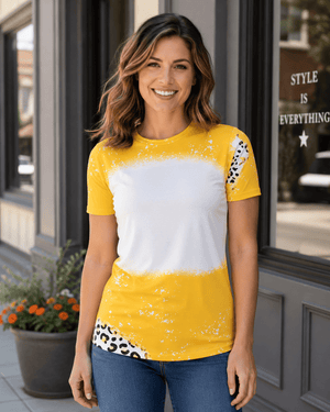 ILTEX Apparel Women's Clothing Cheetah Gold Blank Faux Bleached Top