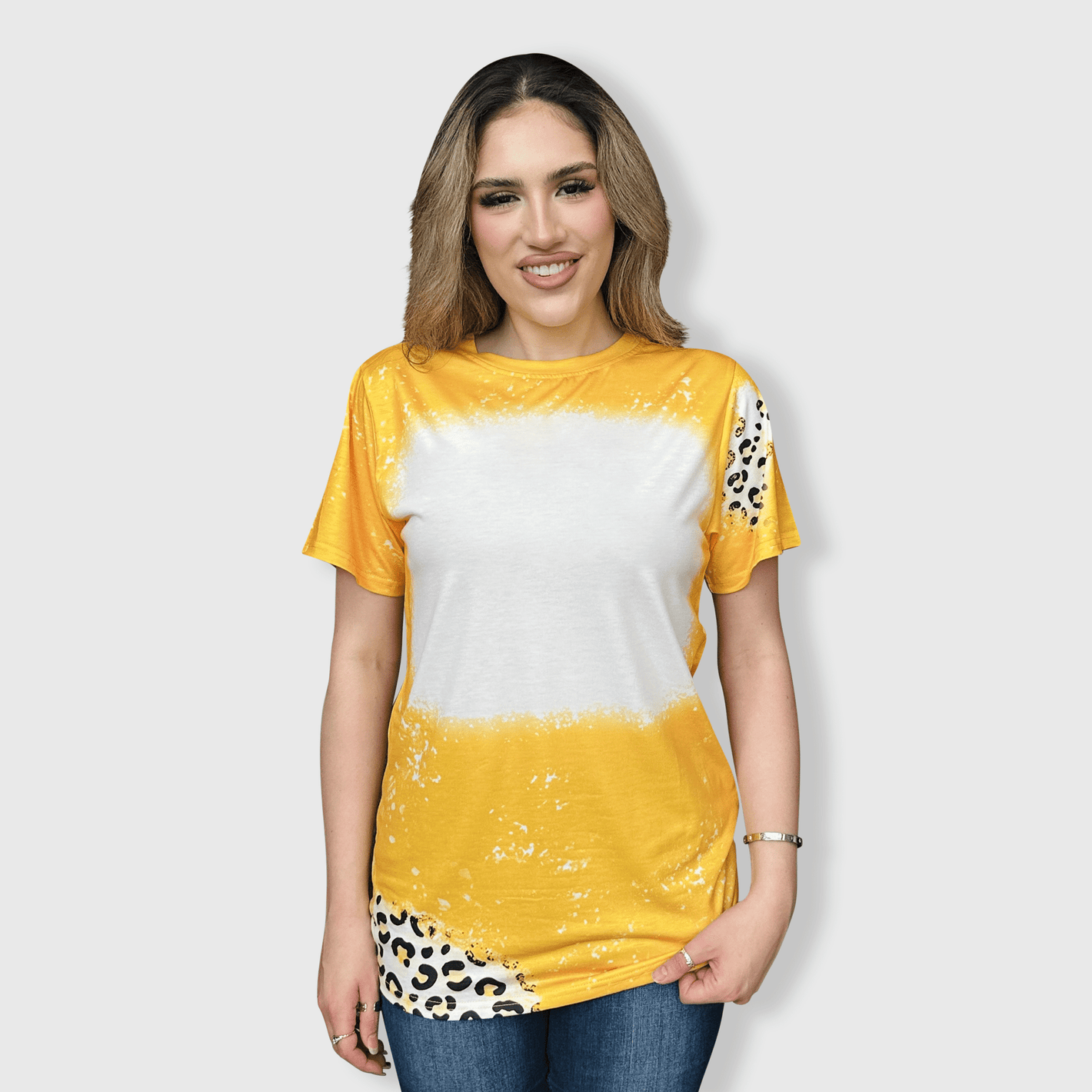ILTEX Apparel Women's Clothing Cheetah Gold Blank Faux Bleached Top