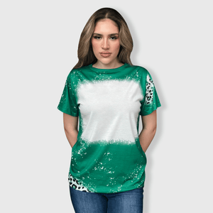 ILTEX Apparel Women's Clothing Cheetah Green Blank Faux Bleached Top