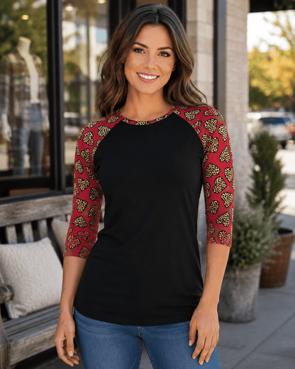 ILTEX Apparel Women's Clothing Cheetah Heart Black Pink Top
