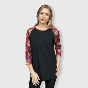 ILTEX Apparel Women's Clothing Cheetah Heart Sunflower Maroon Top