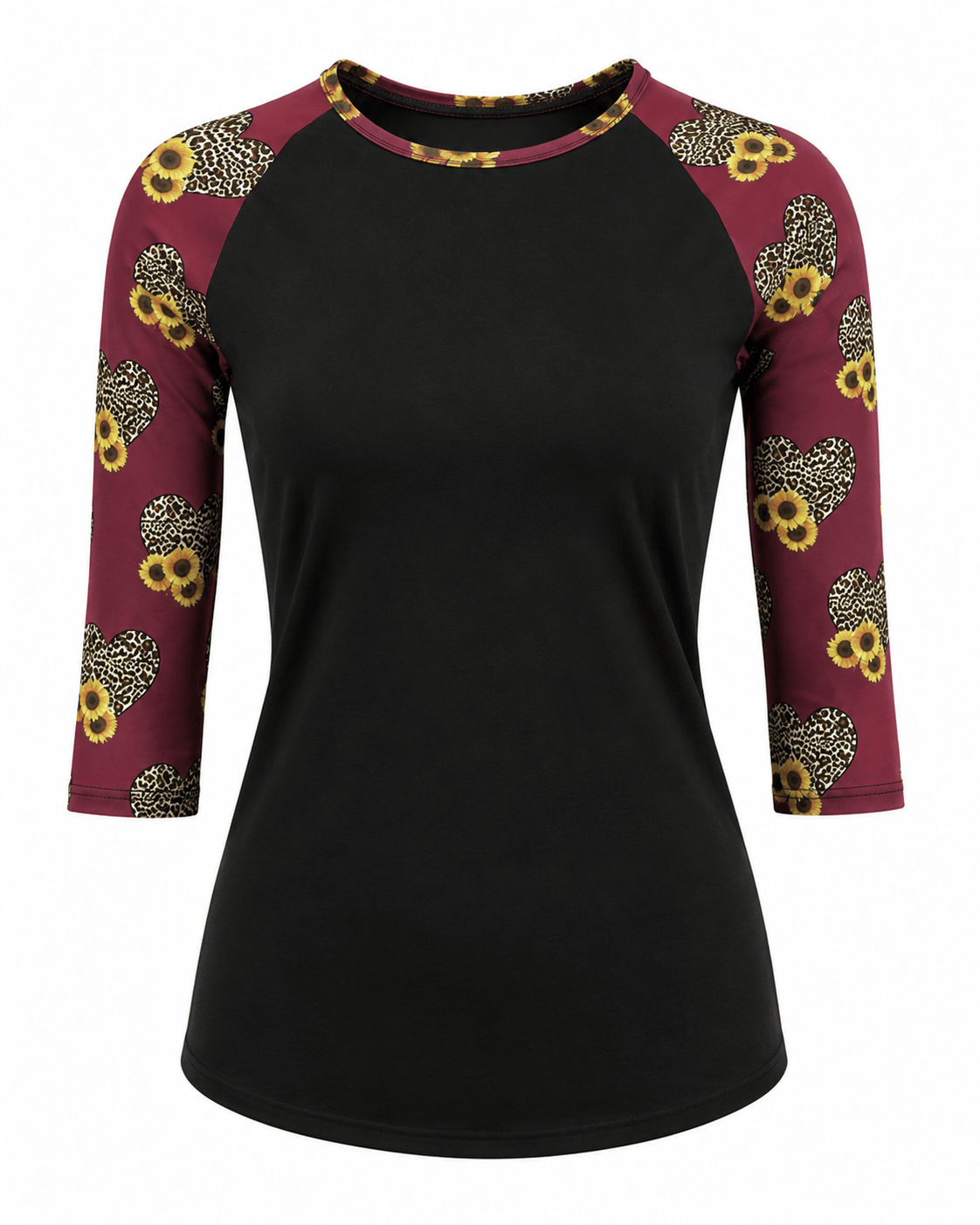 ILTEX Apparel Women's Clothing Cheetah Heart Sunflower Maroon Top