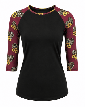 ILTEX Apparel Women's Clothing Cheetah Heart Sunflower Maroon Top