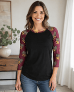 ILTEX Apparel Women's Clothing Cheetah Heart Sunflower Maroon Top