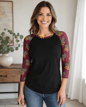 ILTEX Apparel Women's Clothing Cheetah Heart Sunflower Maroon Top