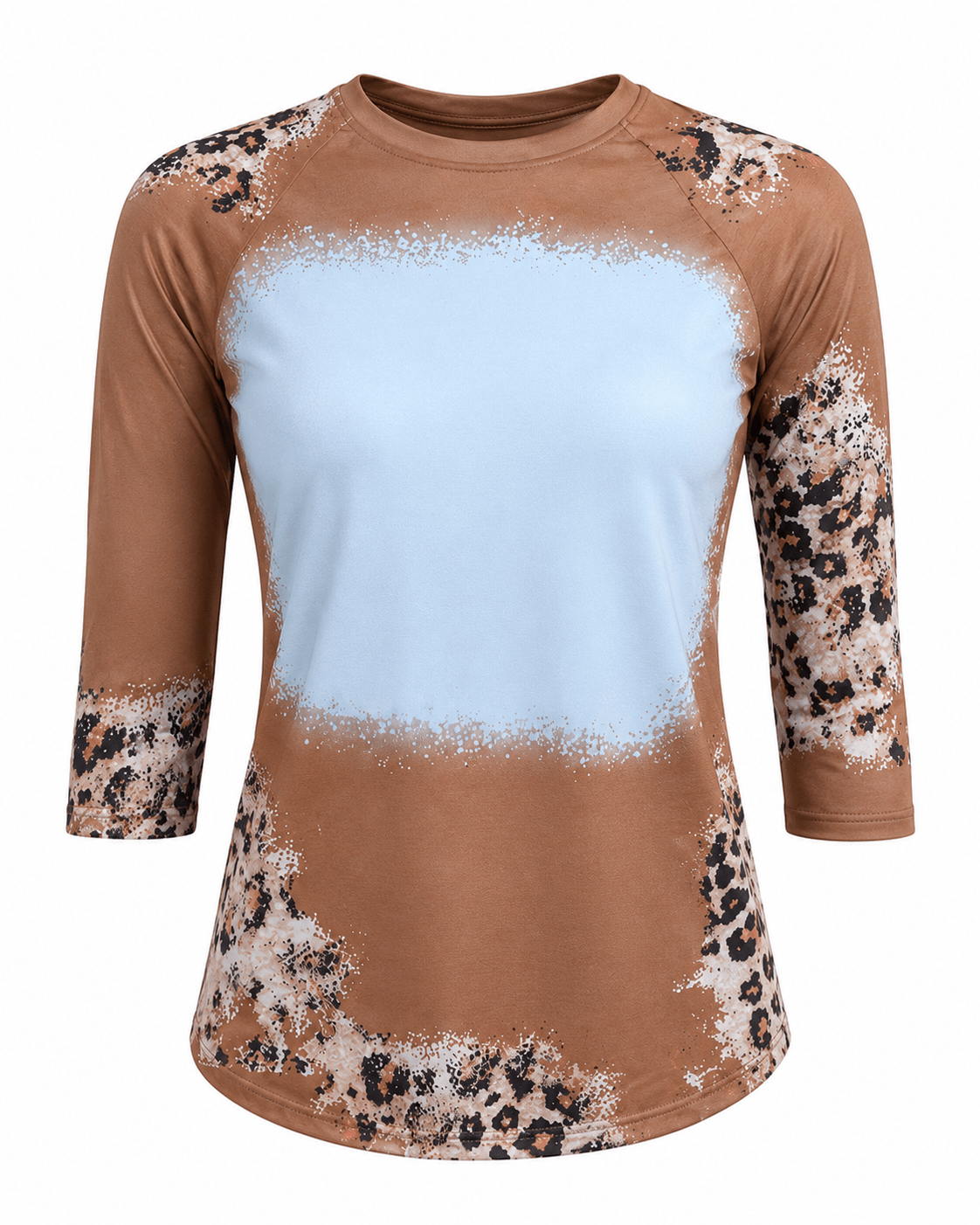 ILTEX Apparel Women's Clothing Cheetah Light Brown Raglan Blank Faux Bleached Top