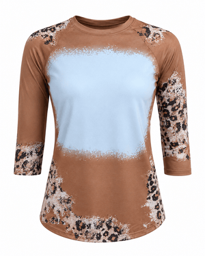 ILTEX Apparel Women's Clothing Cheetah Light Brown Raglan Blank Faux Bleached Top
