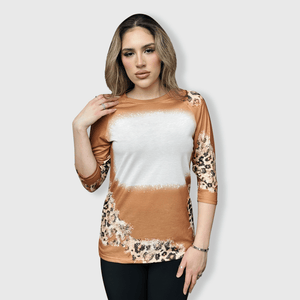 ILTEX Apparel Women's Clothing Cheetah Light Brown Raglan Blank Faux Bleached Top