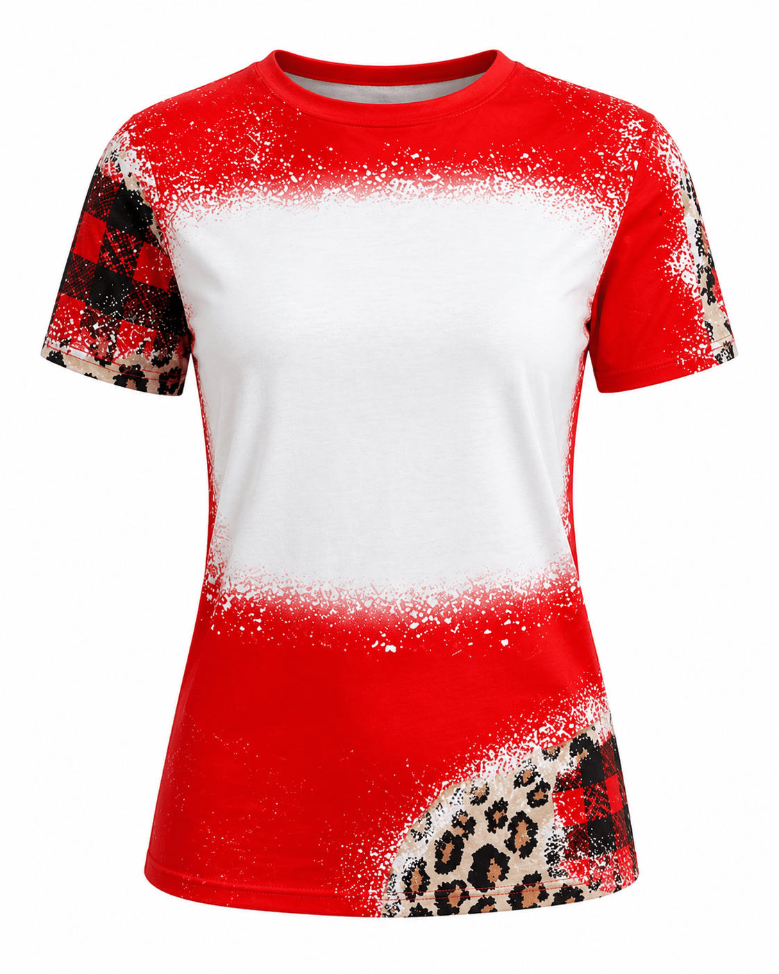 ILTEX Apparel Women's Clothing Cheetah Plaid Red Blank Faux Bleached Top