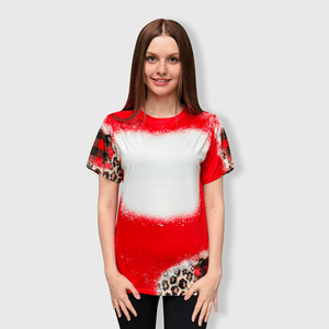 ILTEX Apparel Women's Clothing Cheetah Plaid Red Blank Faux Bleached Top