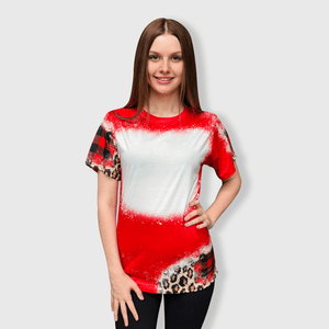 ILTEX Apparel Women's Clothing Cheetah Plaid Red Blank Faux Bleached Top
