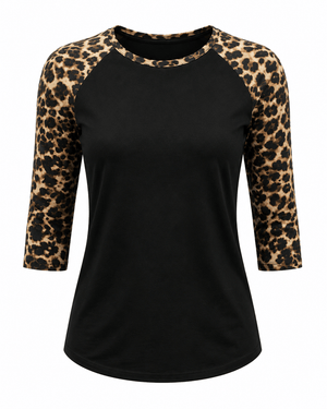 ILTEX Apparel Women's Clothing Cheetah Print Black Raglan