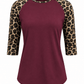 ILTEX Apparel Women's Clothing Cheetah Print Burgundy Raglan