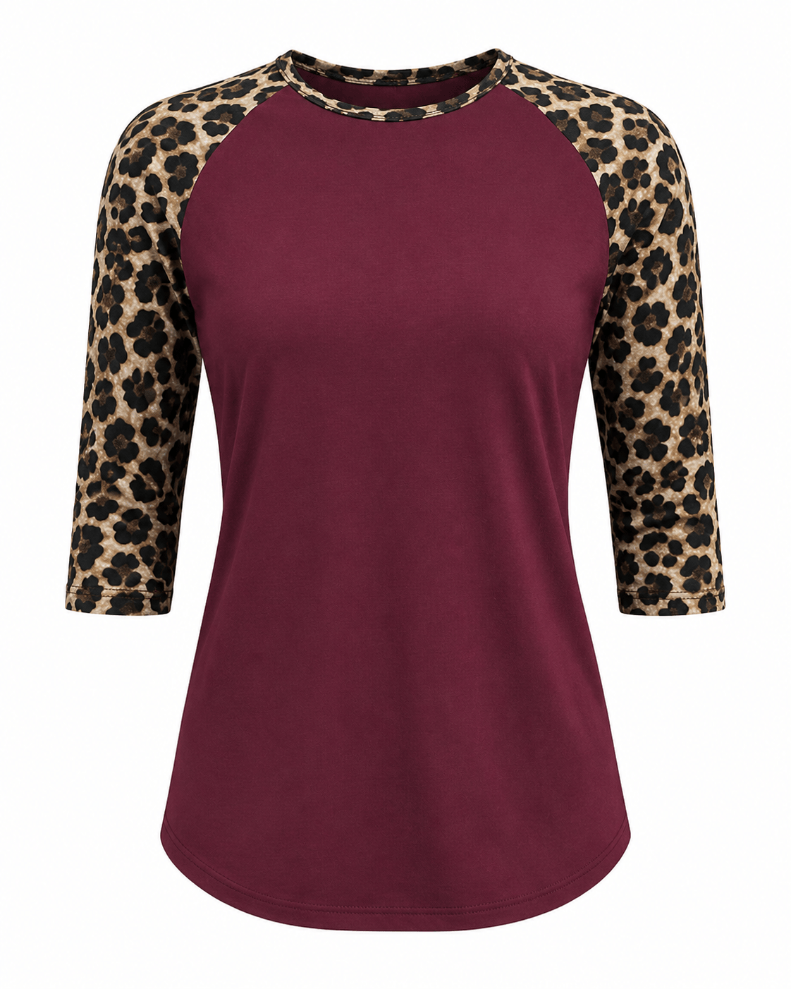 ILTEX Apparel Women's Clothing Cheetah Print Burgundy Raglan