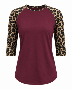 ILTEX Apparel Women's Clothing Cheetah Print Burgundy Raglan
