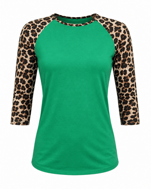 ILTEX Apparel Women's Clothing Cheetah Print Green Raglan