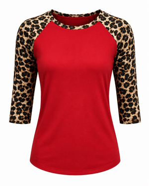 ILTEX Apparel Women's Clothing Cheetah Print Red Raglan