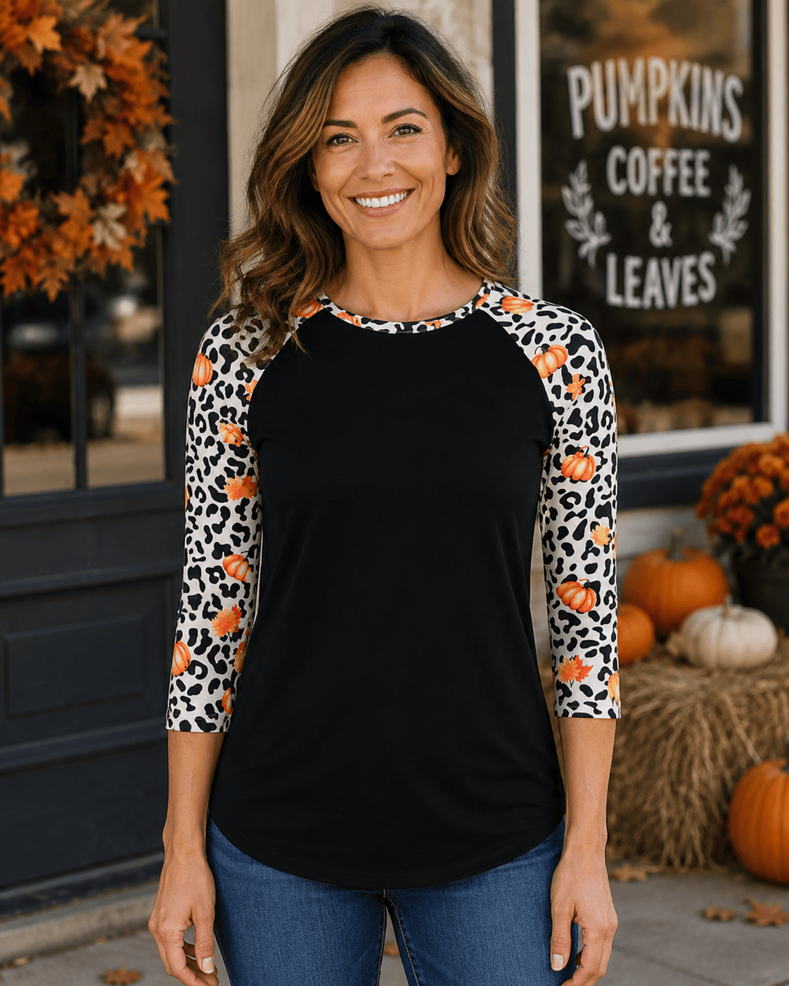 ILTEX Apparel Women's Clothing Cheetah Pumpkin Black Top