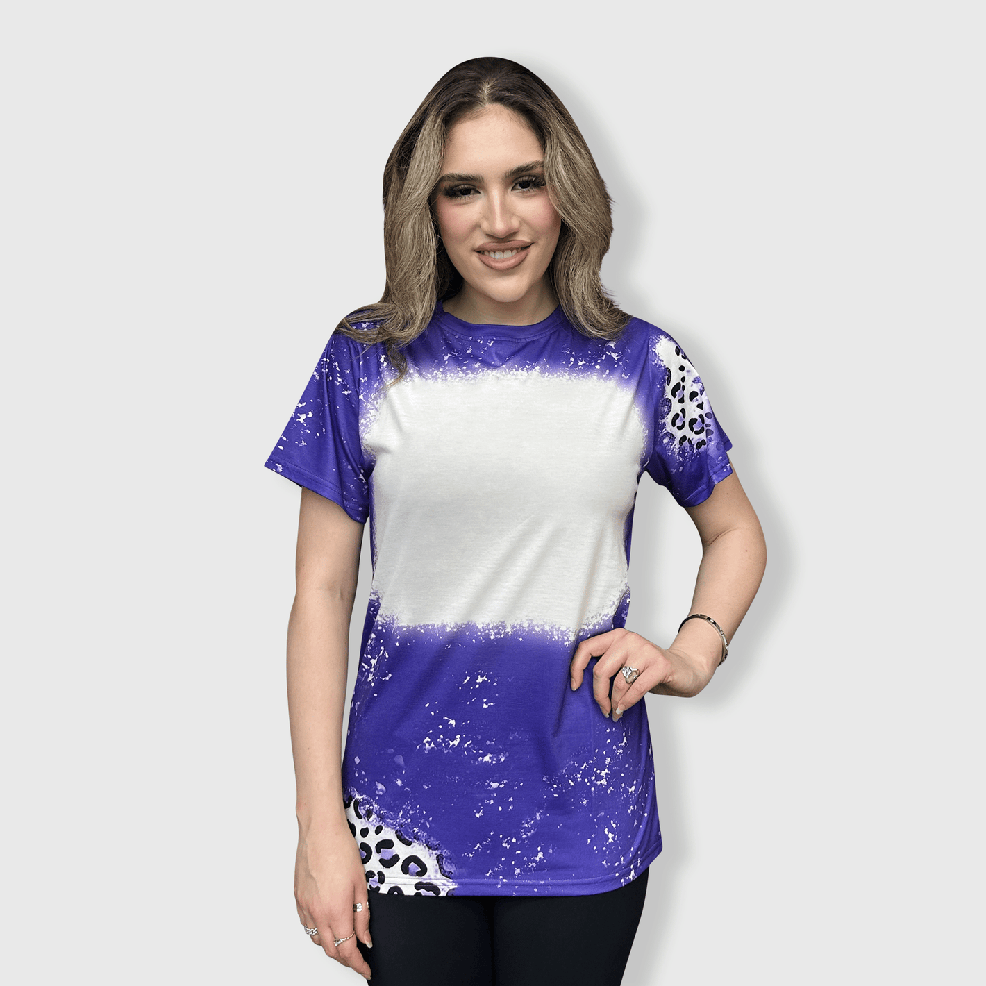 ILTEX Apparel Women's Clothing Cheetah Purple Blank Faux Bleached Top