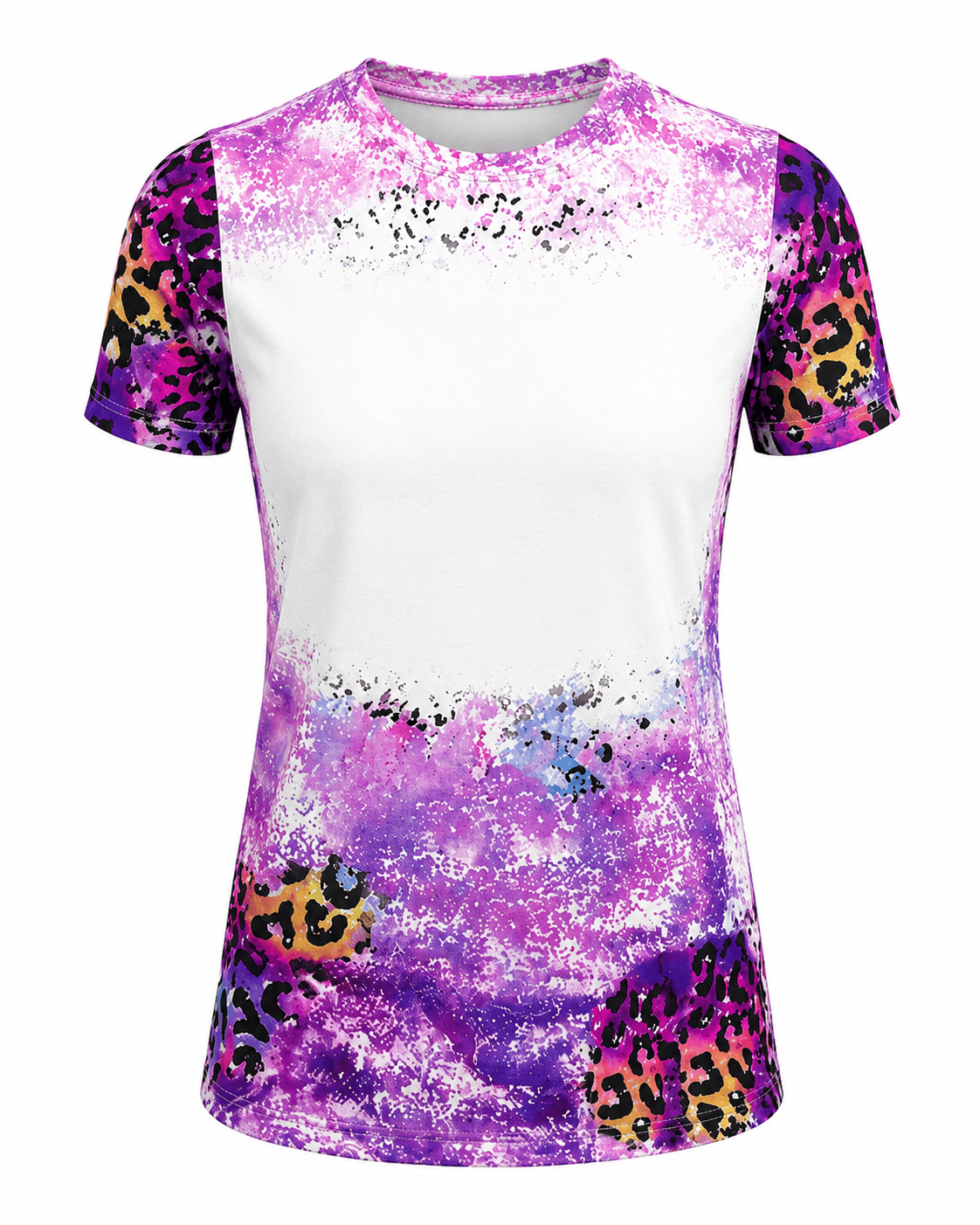 ILTEX Apparel Women's Clothing Cheetah Purple Shaded Splatter Blank Faux Bleached Top