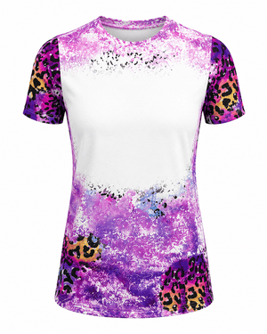 ILTEX Apparel Women's Clothing Cheetah Purple Shaded Splatter Blank Faux Bleached Top