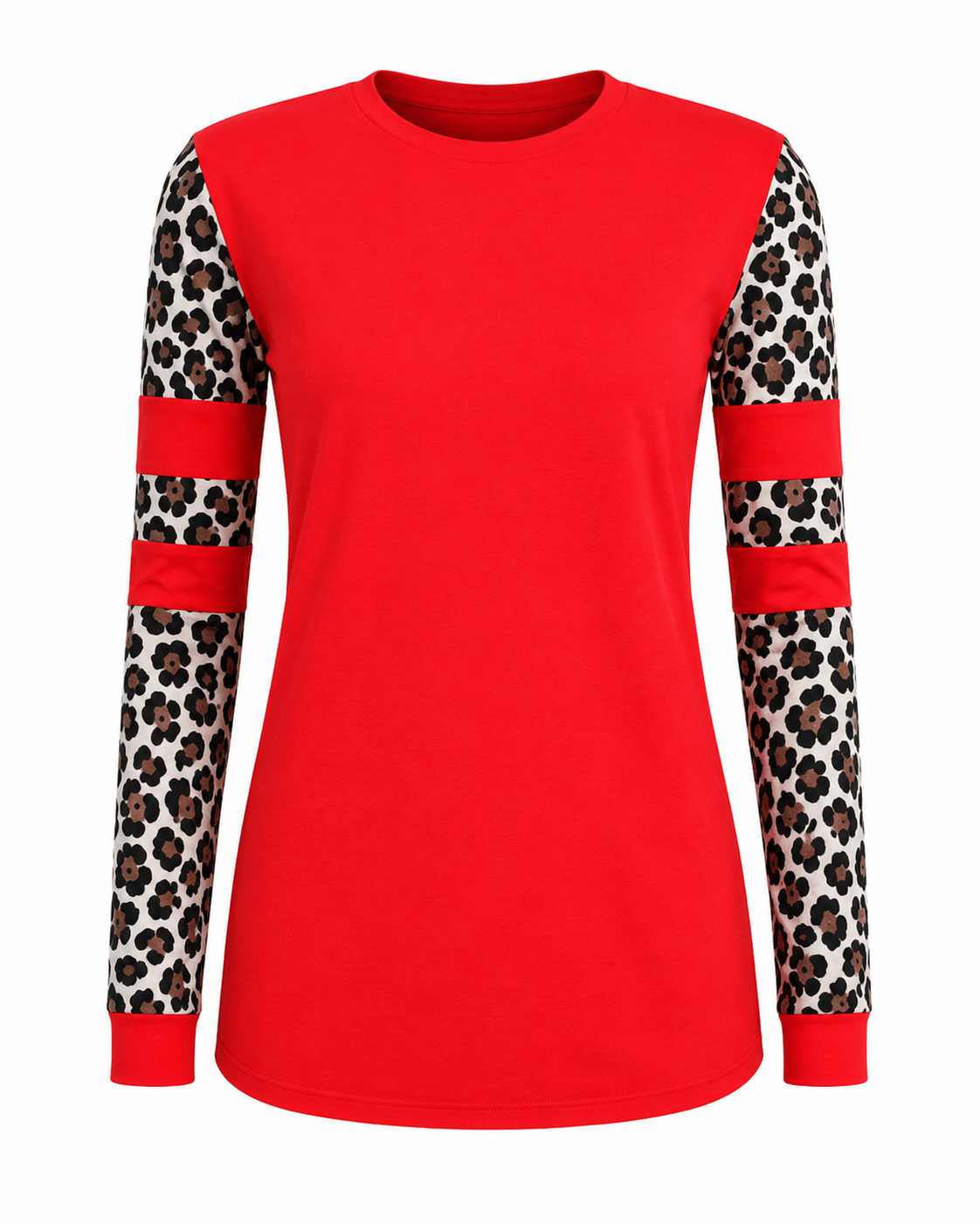 ILTEX Apparel Women's Clothing Cheetah Red Spliced Long Sleeve Top