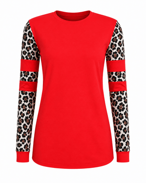 ILTEX Apparel Women's Clothing Cheetah Red Spliced Long Sleeve Top