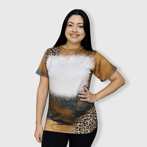 ILTEX Apparel Women's Clothing Cheetah Rustic Print Blank Faux Bleached Top