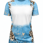 ILTEX Apparel Women's Clothing Cheetah Tiffany Blue Shaded Blank Faux Bleached Top